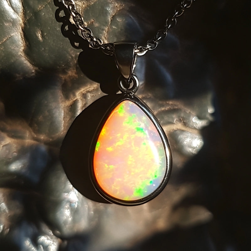 Pendentif En Opale Naturelle œil De Chat - Environ 20 Mm - Alliage - Neuf Avec étiquettes
