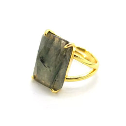 Bague Pierre labradorite "Rectangle", cadeau femme ou homme