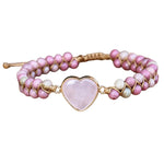 Bracelet Coeur de Rhodonite Tressé Ajustable - Vignette | Lithothérapie Naturelle