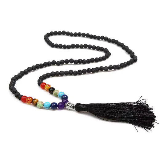 collier Pierres 7 chakras " Pompon", cadeau de lithothérapie homme, femme et ados