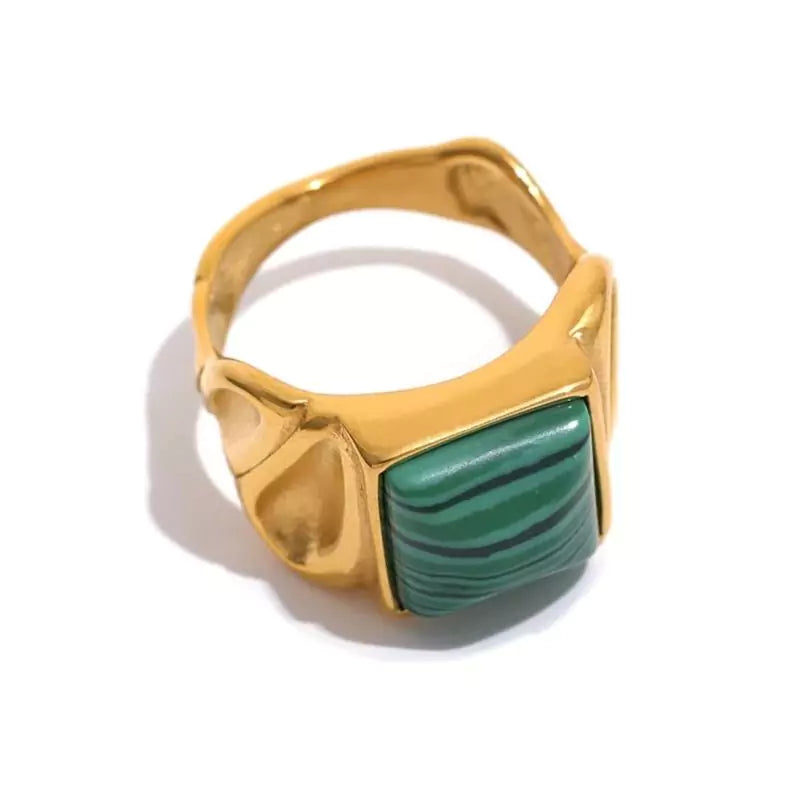 bague chevalière pierre malachite or, cadeau homme ou femme