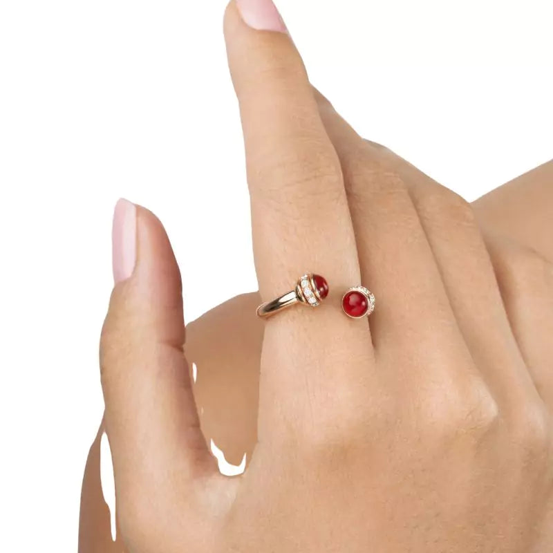 bague perles cornaline "Luxe" en or rose, cadeau lithothérapie femme et adolescente