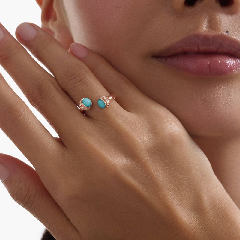 bague perles turquoise "Luxe" en argent et or rose, cadeau femme et adolescente