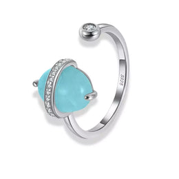 bague pierre aigue-marine or blanc, cadeau lithothérapie pour femme