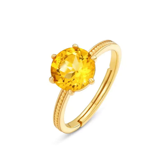 bague Pierre Citrine "Rondo" en argent plaqué or, cadeau femme