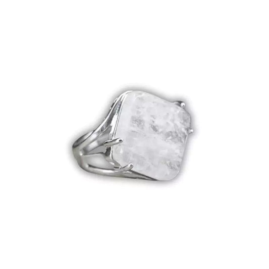 bague pierre cristal de roche "Carré", cadeau homme, femme et ados