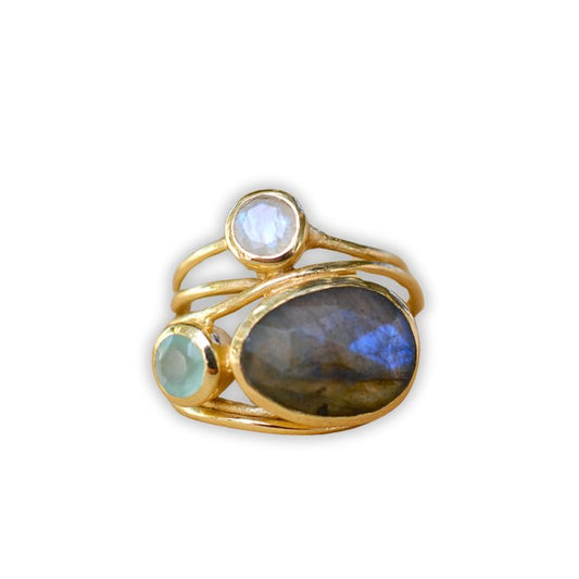 bague Pierre de Lune et coquillage, cadeau femme et  homme