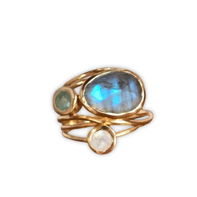 bague Pierre de Lune et coquillage d'ormeau, cadeau femme, homme et ados