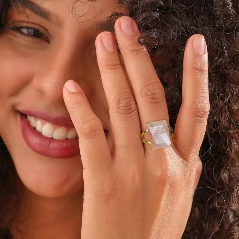 Bague Pierre de Soleil "Rectangle", cadeau lithothérapie femme ou adolescente