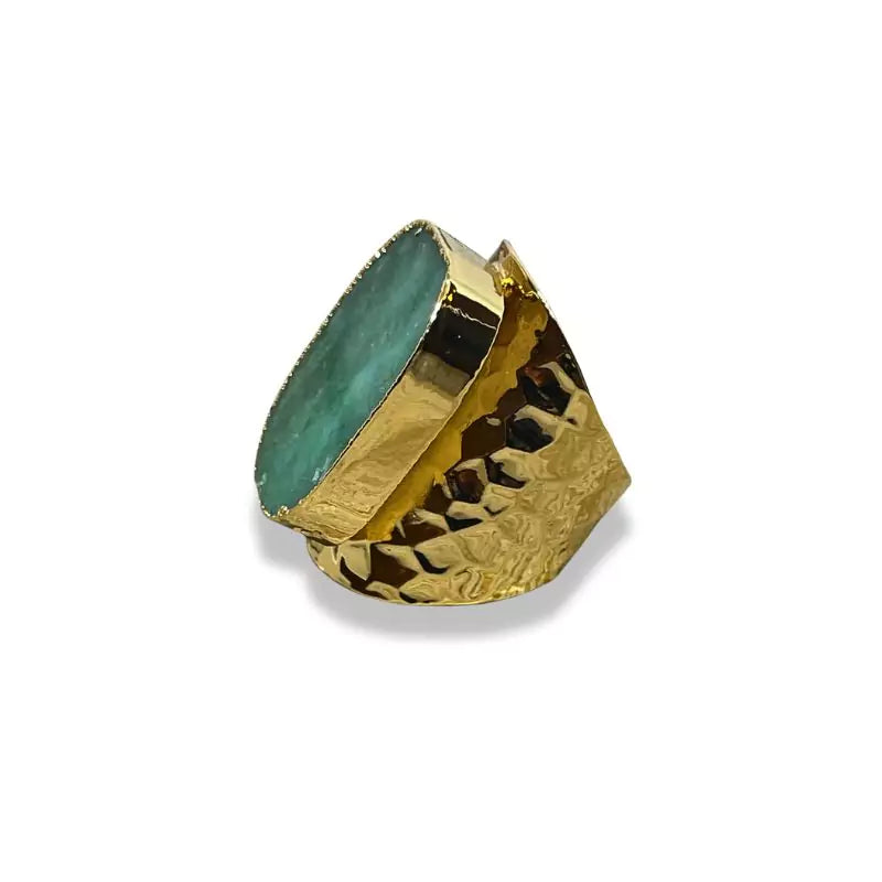 bague pierre jade "Mina" plaqué or, cadeau de lithothérapie pour femme, homme et ados