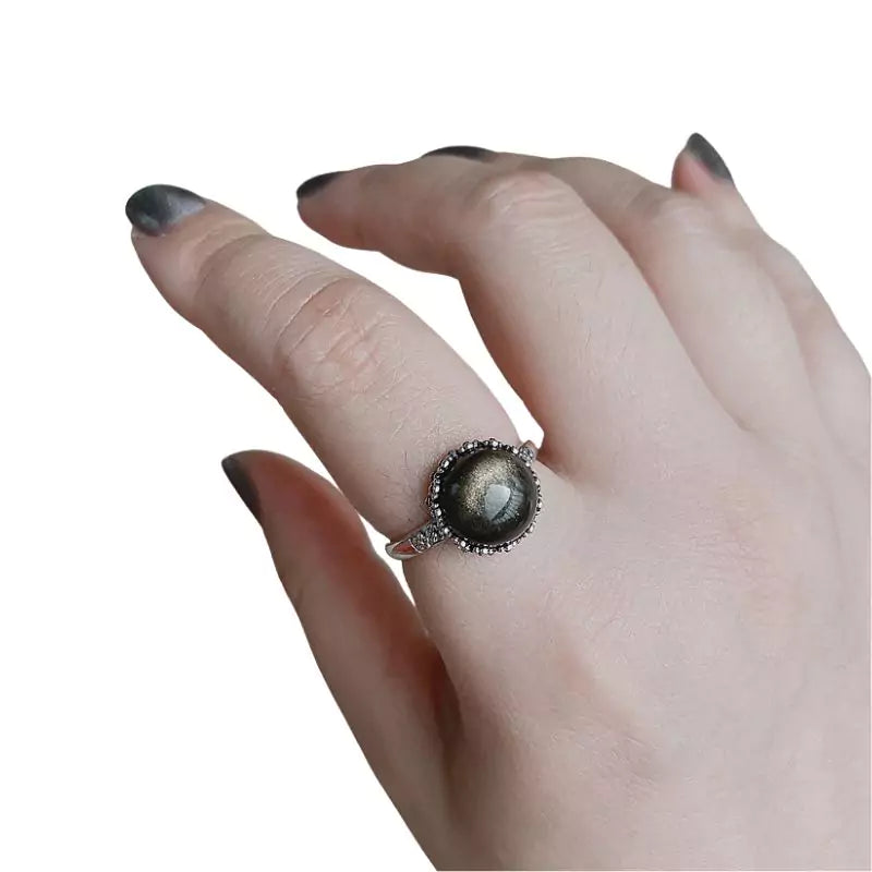 bague pierre obsidienne "ancrage" cadeau femme et ados