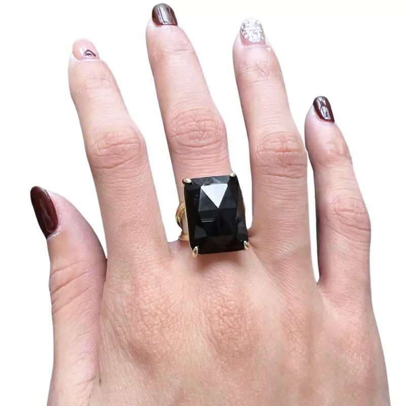 Bague Pierre obsidienne "Rectangle", cadeau femme, homme et ados