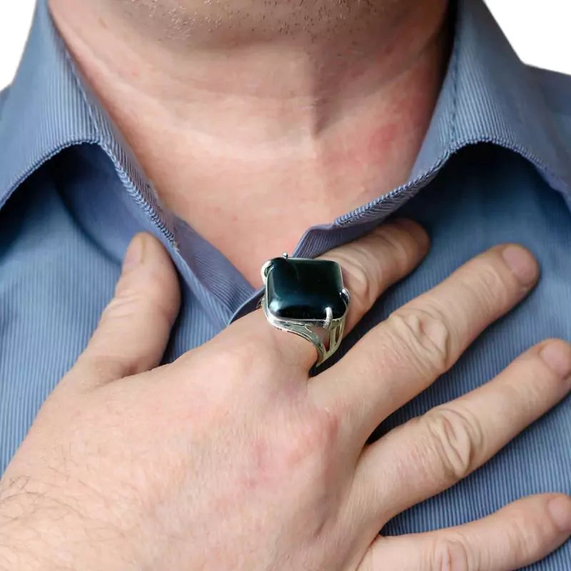 bague pierre onyx "Carré" réglable, cadeau homme, femme 