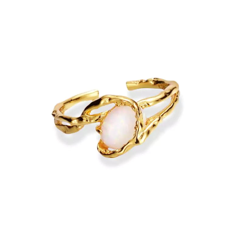 bague pierre opale "Fashion" en argent et or 18 carats, cadeau femme