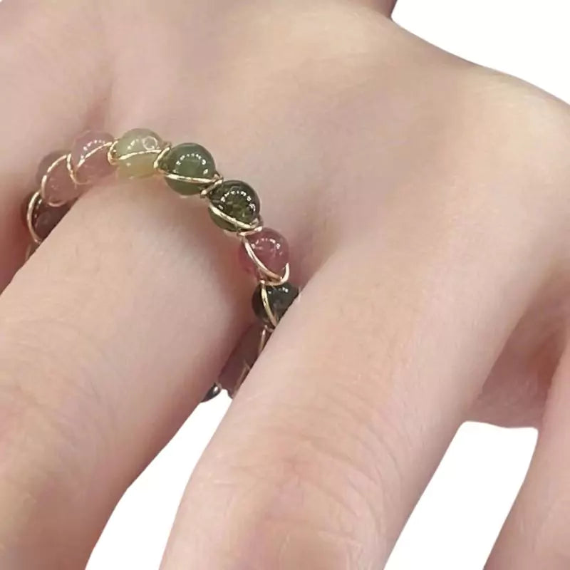 bague pierre tourmaline multicolore, cadeau de lithothérapie pour femme et ados