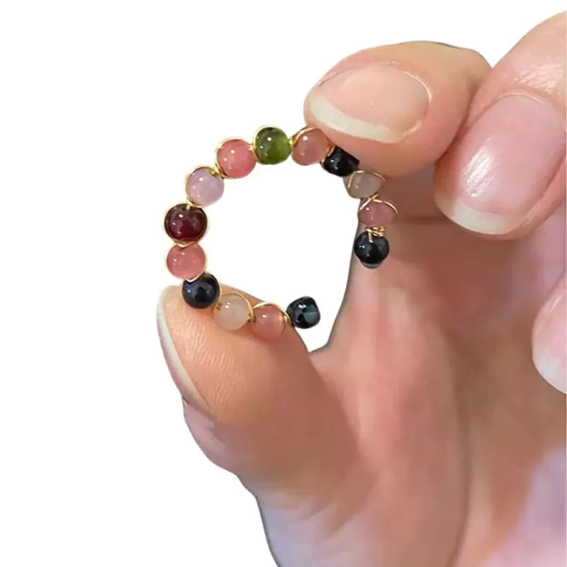 bague pierre tourmaline multicolore "fantaisie", cadeau de lithothérapie pour femme et adolescente
