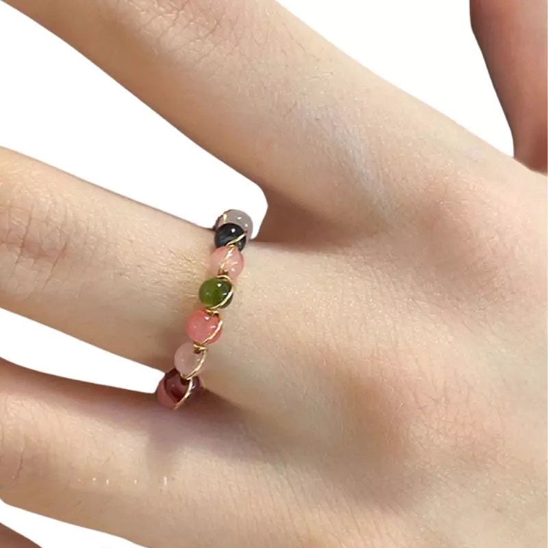 bague pierre tourmaline multicolore "fantaisie", cadeau de lithothérapie pour femme et ados