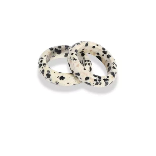 Bagues anneaux Pierre Jaspe dalmatien "Zuzu", cadeau de lithothérapie pour femme, homme et ados