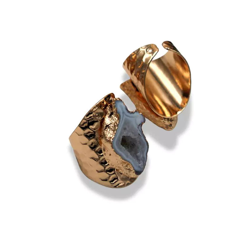Bagues Cristal Agate Blanche "Essence" ajustables, cadeau homme et femme