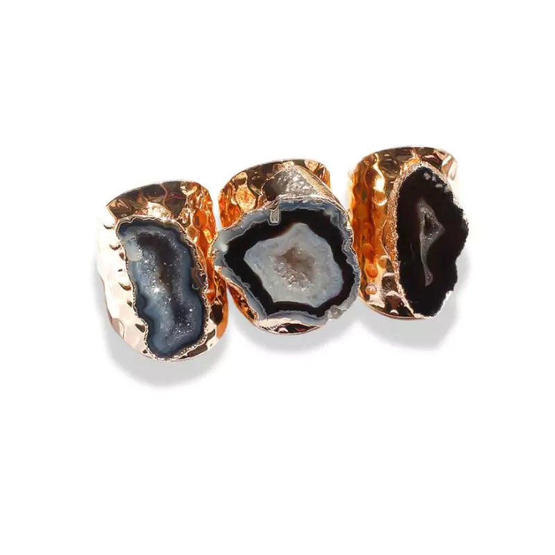 Bagues Cristal Agate noire "Essence" ajustables, cadeau homme et femme