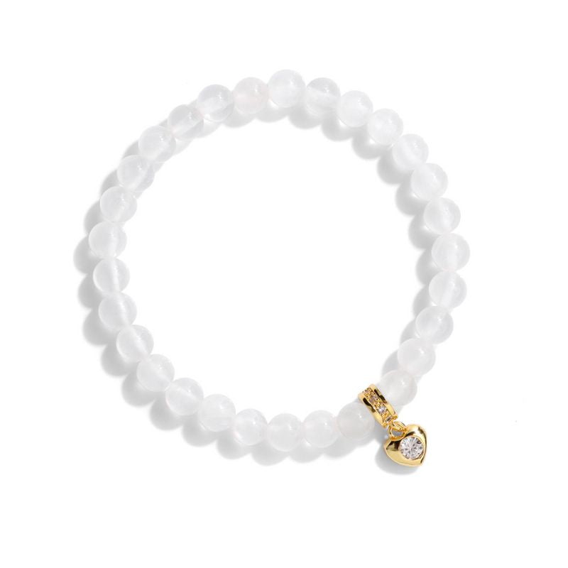 Bracelet "Love" Perles pierres naturelles en Sélénite, cadeau femme et ados pour fêtes