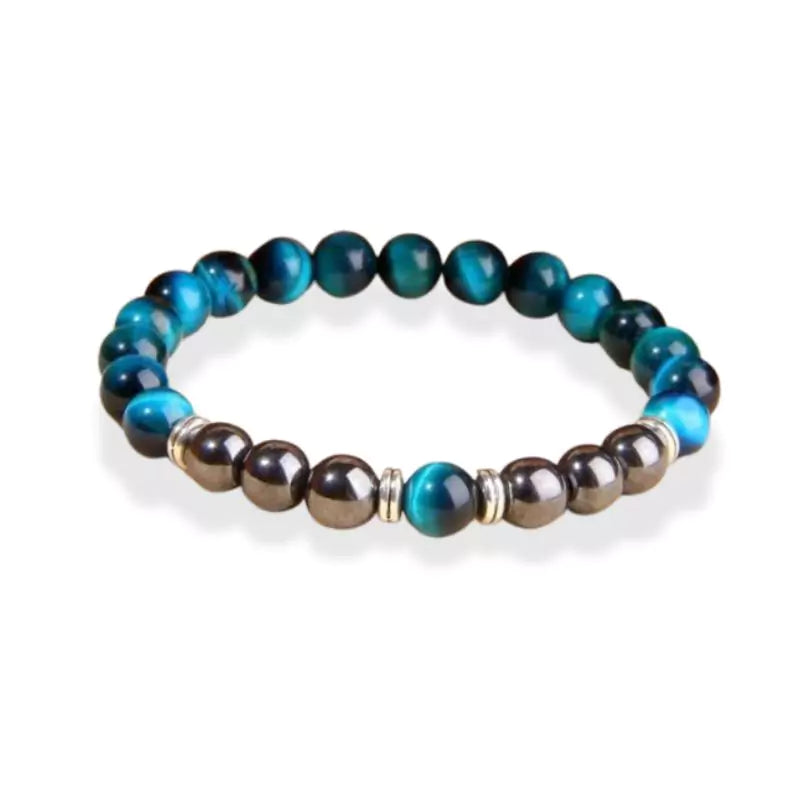 bracelet oeil de faucon "Binôme" 8 mm argent, cadeau lithothérapie femme et homme 