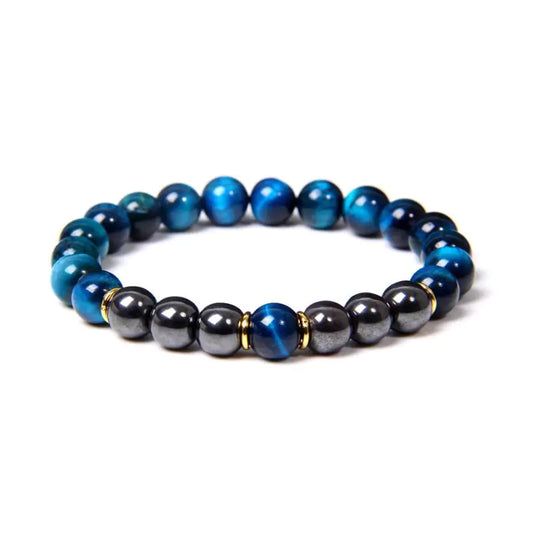 bracelet oeil de faucon "Binôme" 8 mm doré, cadeau lithothérapie femme et homme 