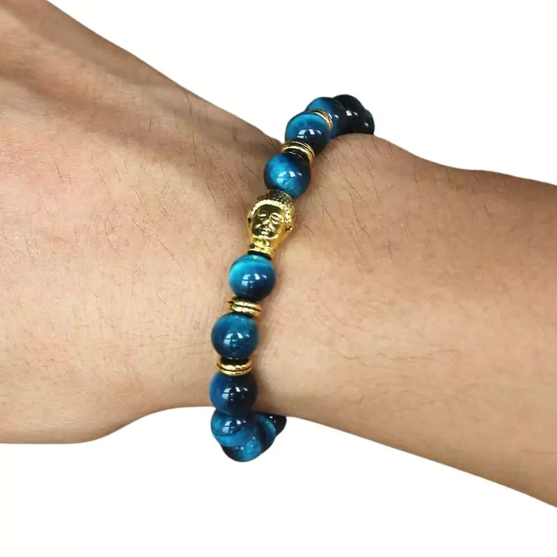 bracelet oeil de faucon bleu "Buddha", cadeau lithothérapie femme et homme 