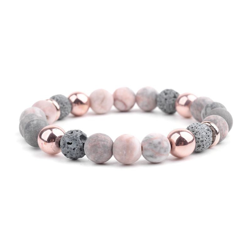 bracelet ouate en pierre de lave  et agate 18 cm, cadeau femme