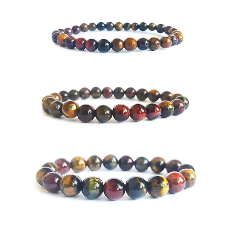 bracelet oeil de taureau "Trio" 6, 8 ou 10 mm, cadeau lithothérapie femme, homme et ados