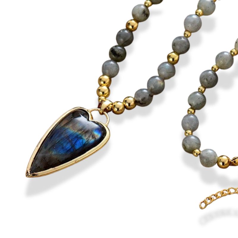collier coeur de Labradorite "Lara", cadeau femme et ados