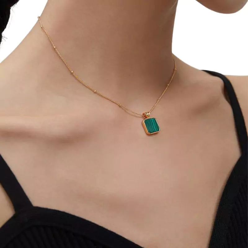 collier Malachite "Onde Verte" en or, cadeau femme et ados
