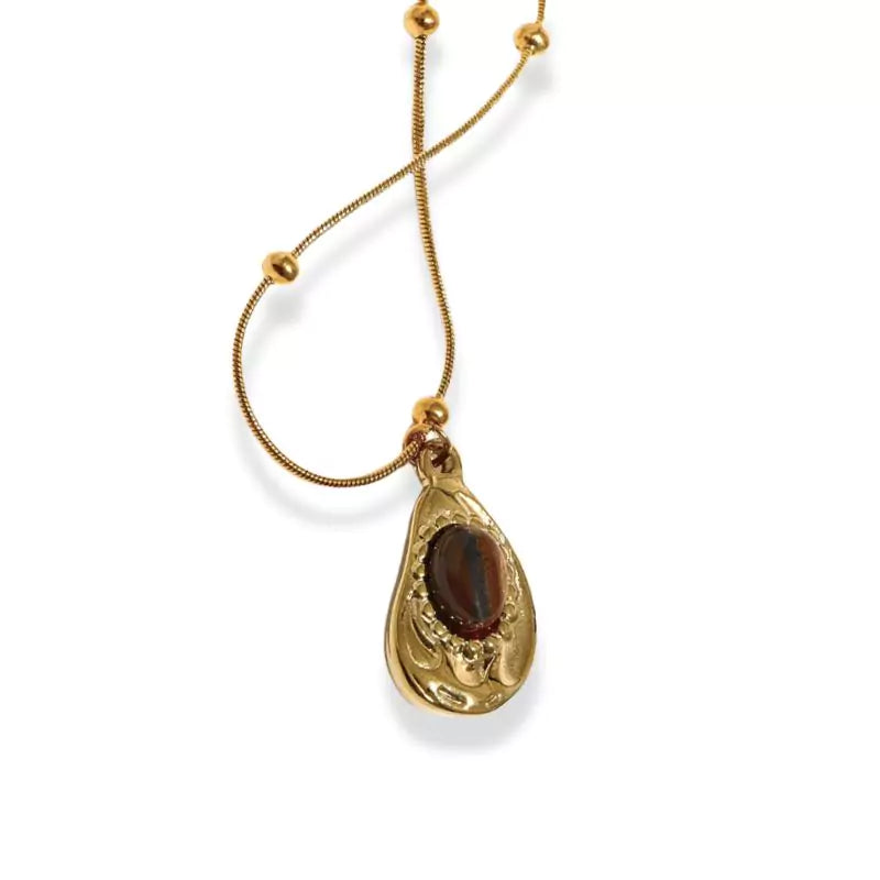 Collier pierre oeil de tigre "Ovale" en acier doré, cadeau de lithothérapie femme