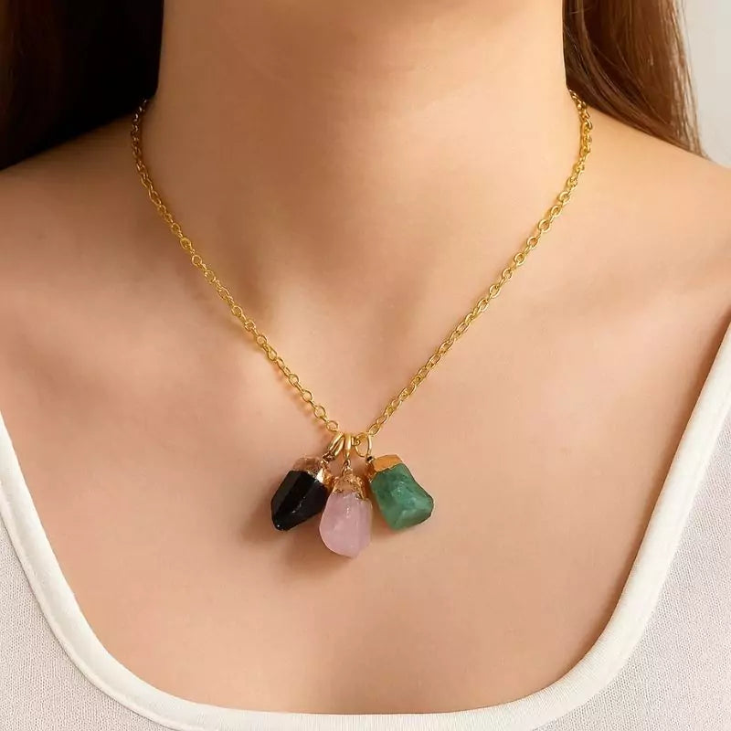 collier Pierres Tourmaline "Trio", cadeau de lithothérapie homme, femme et ados