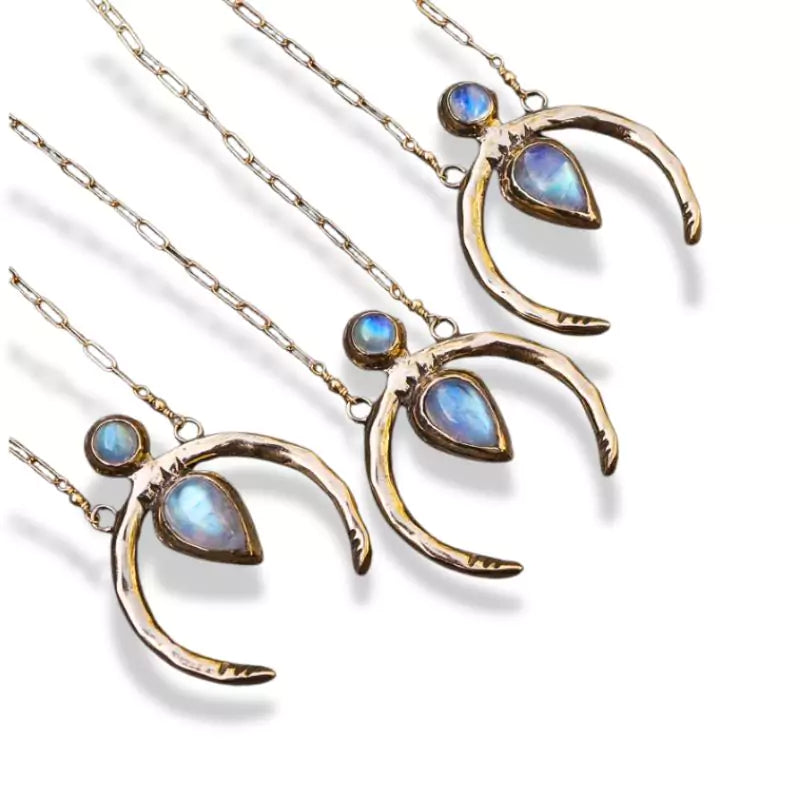 Colliers Pierre de Lune "Luna" et alliage doré, cadeau lithothérapie femme, homme et ados