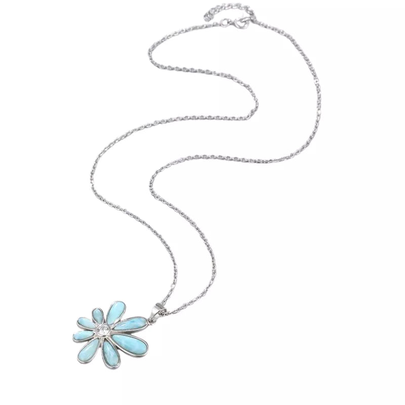 Pendentif Larimar "Fleur d’Onde", cadeau femme lithothérapie
