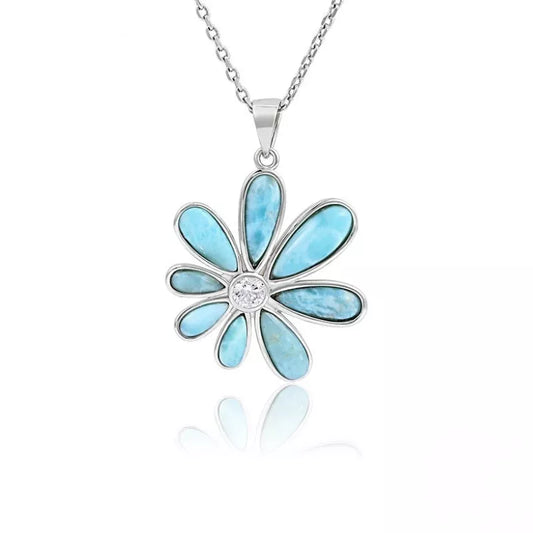 Pendentif Larimar "Fleur d’Onde", cadeau femme